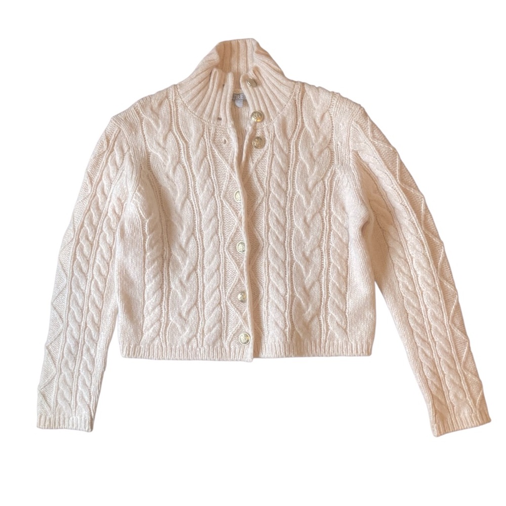 J. Crew 2025 Cable-knit turtleneck cardigan in Cream Size Medium NWOT - Picture 2 of 5
